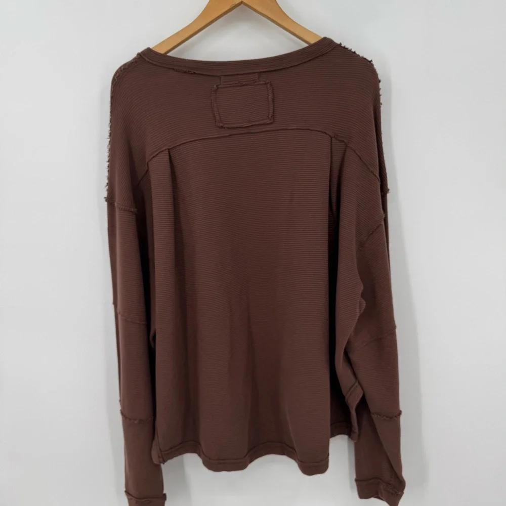 Free People We The Free Total Eclipse Long Sleeve Oversized Pullover Tee Brown - Picture 5 of 11